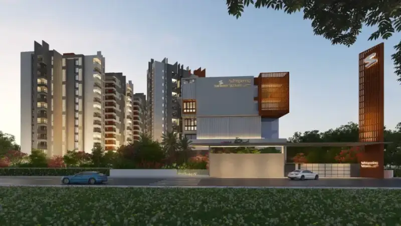 Landscaped courtyard view at Suraksha Whispering Waves by Suraksha Group, Begur