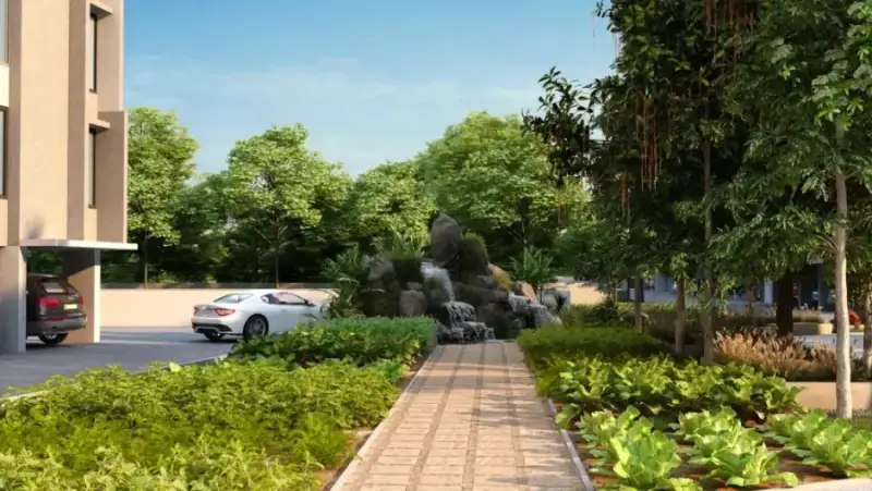 Herb garden and landscaped pathway at Suraksha Whispering Waves, Begur